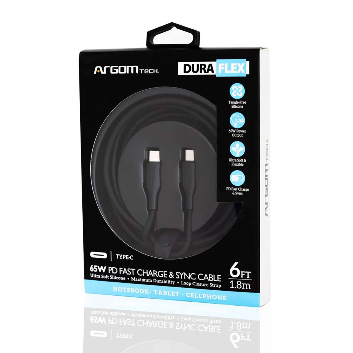 Cable De Carga Rápida Type-C Argomtech ARG-CB-0070BK 65W 3.3A 1.8 Metros Negro